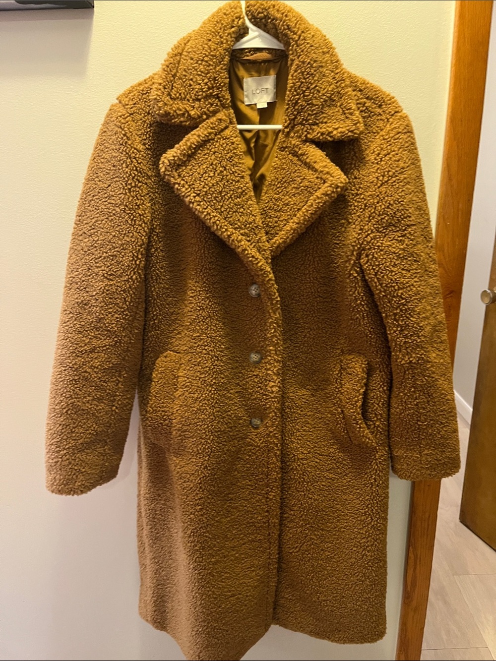 LOFT Women's Camel Brown Teddy Coat with Button Front